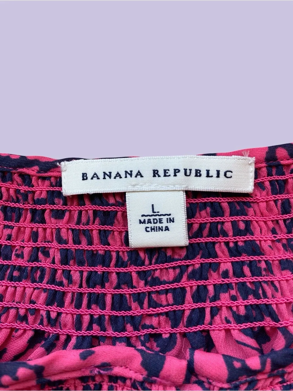 BANANA REPUBLIC | Pink & Navy Abstract Print Smocked Blouse | Size L
